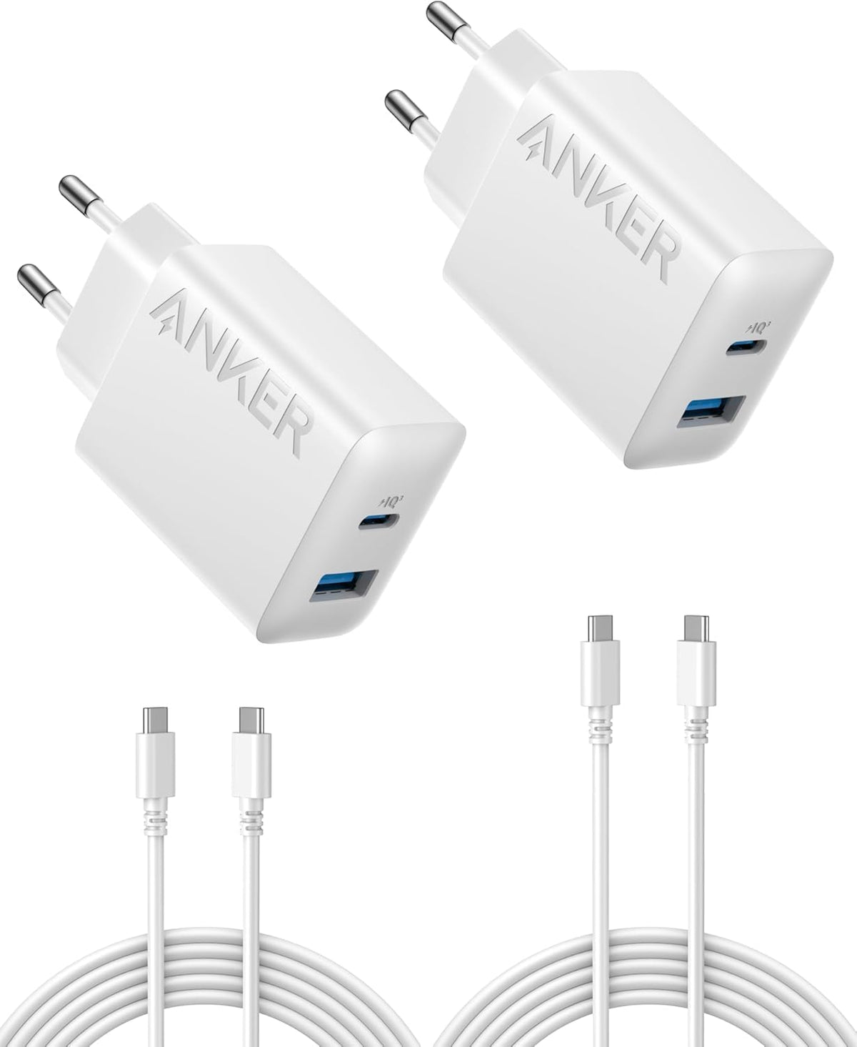 Anker Cargador iPhone Carga Rapida USB C 20W 2 Pack, 2 Puertos
