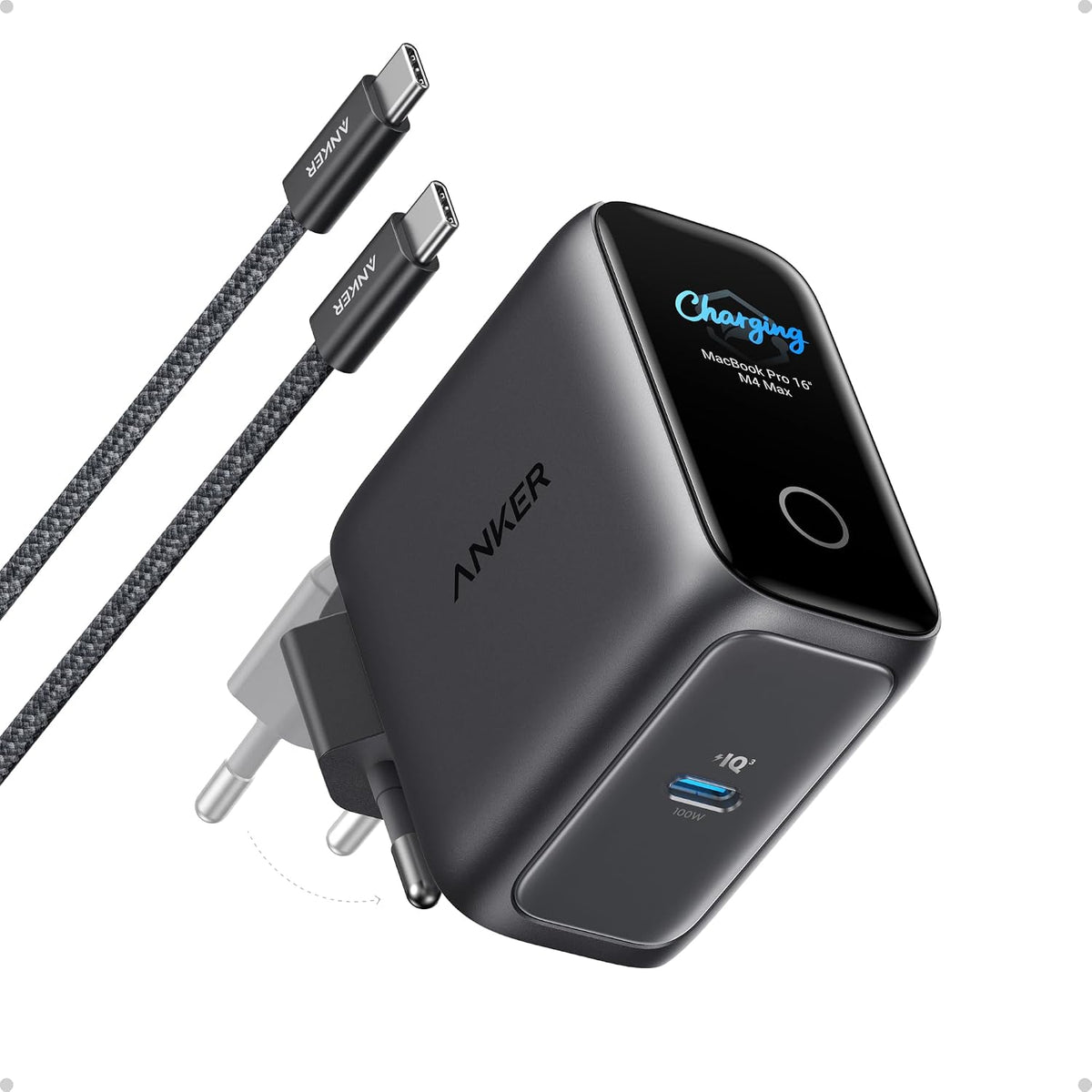 Anker Cargador USB-C GaN 100W de 3 Puertos con Pantalla Inteligente