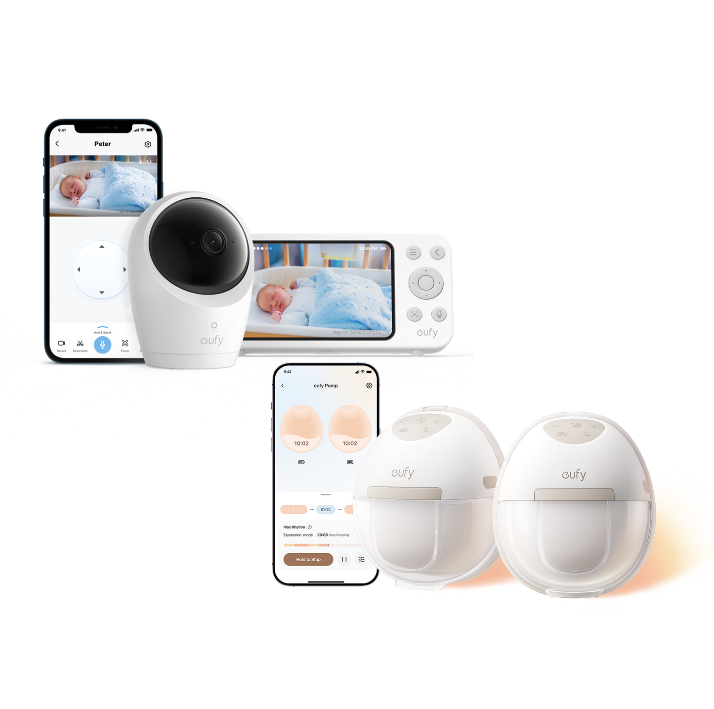 Sacaleches portátil con calefacción eufy E20+Monitor de bebé eufy E20
