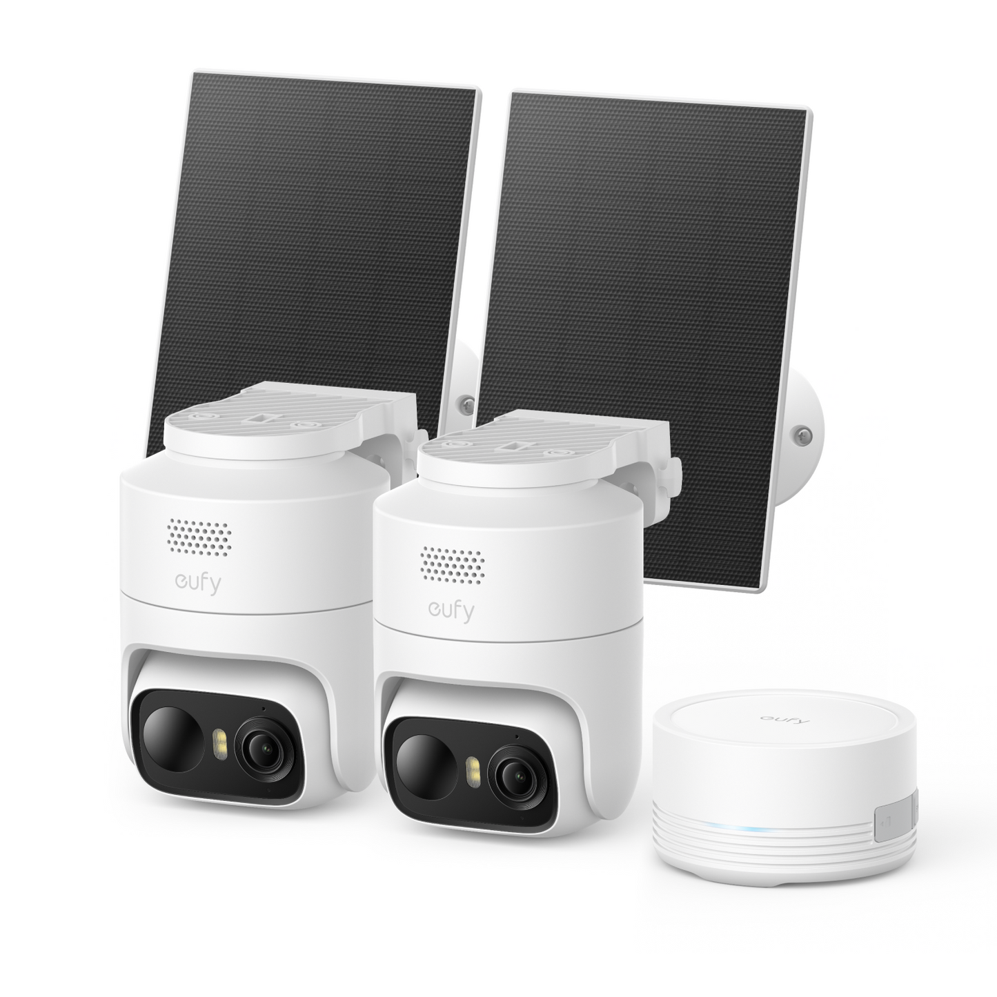 Kit de 2 cámaras eufyCam C37, para exteriores, seguimiento por IA de 360° con giro e inclinación, cámaras solares 2K, HomeBase Mini, reconocimiento facial, sin cuota mensual, visión nocturna en color