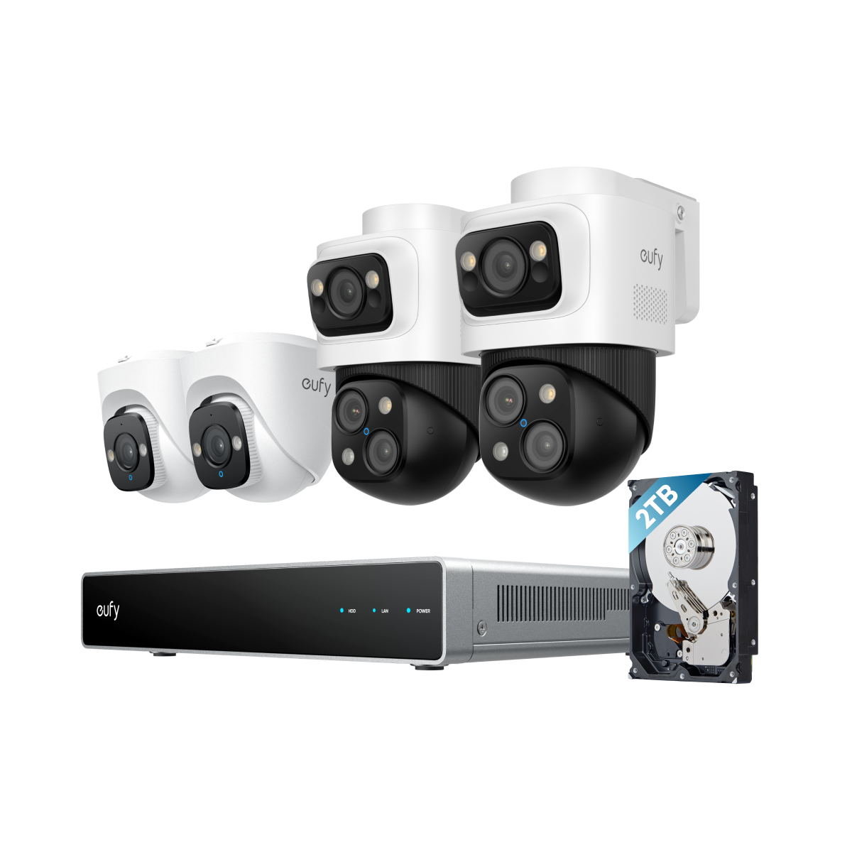 Sistema de seguridad eufy PoE NVR S4, 2 cámaras bullet PTZ, 2 cámaras torreta