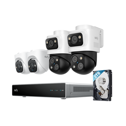 Sistema de seguridad eufy PoE NVR S4, 2 cámaras bullet PTZ, 2 cámaras torreta