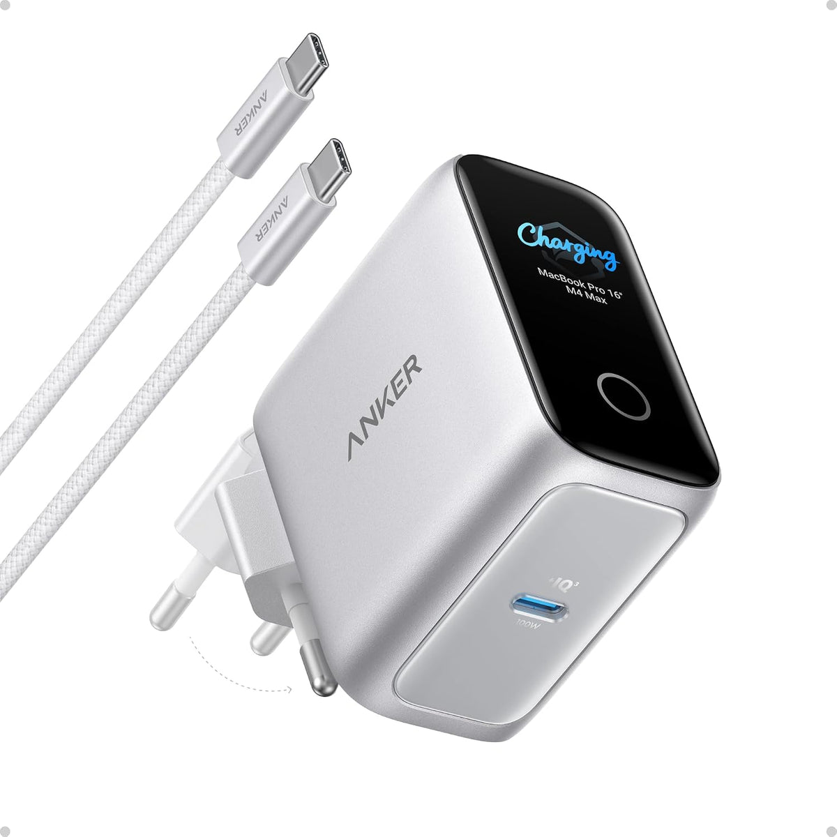 Anker Cargador USB-C GaN 100W de 3 Puertos con Pantalla Inteligente