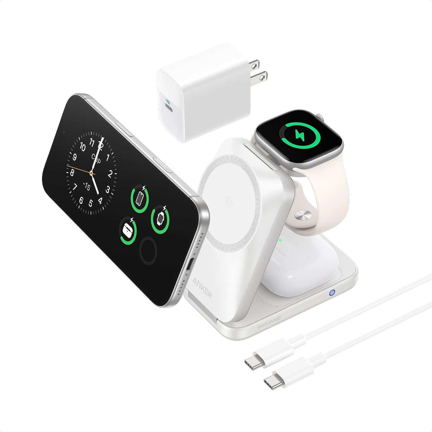 Anker Prime Cargador Inalámbrico iPhone 3 en 1 Plegable Qi2.2 25W, AirCool