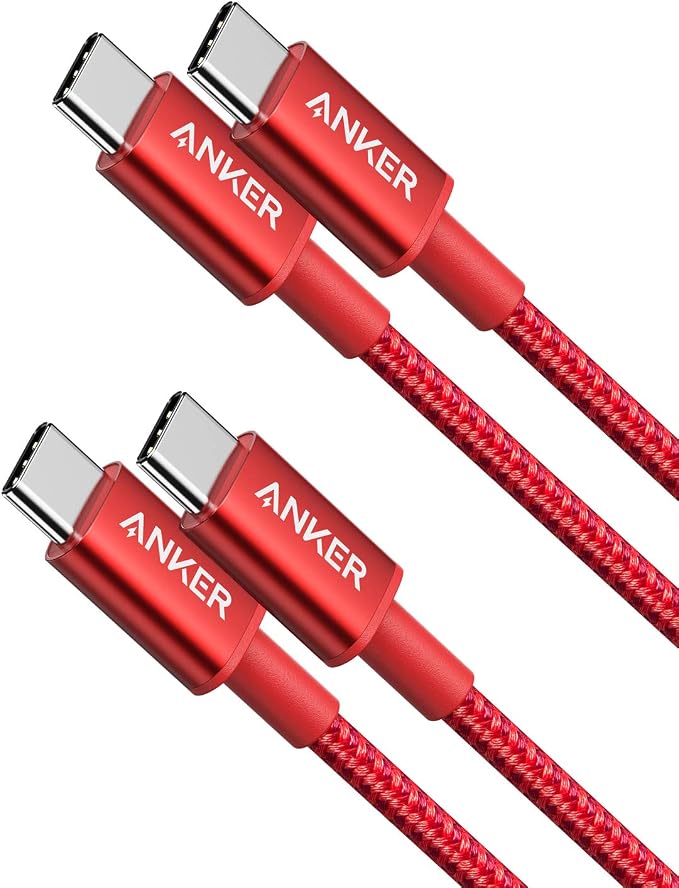 Anker Cable USB C Carga Rápida 60W de Nylón, Pack 2, 1 m, Rojo
