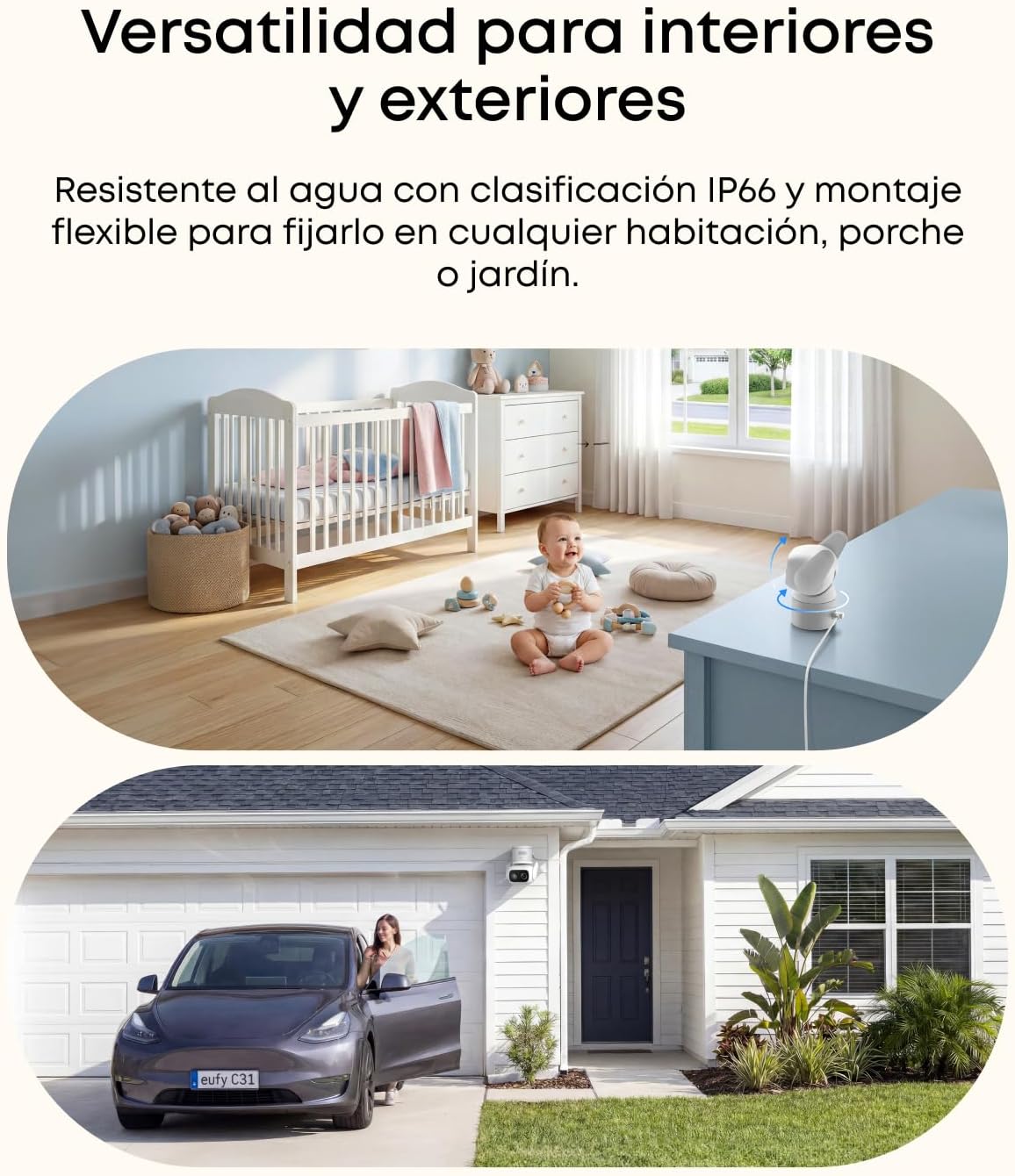 Cámara interior eufy C31, cámara de vigilancia interior, blanco, paquete de 2 unidades