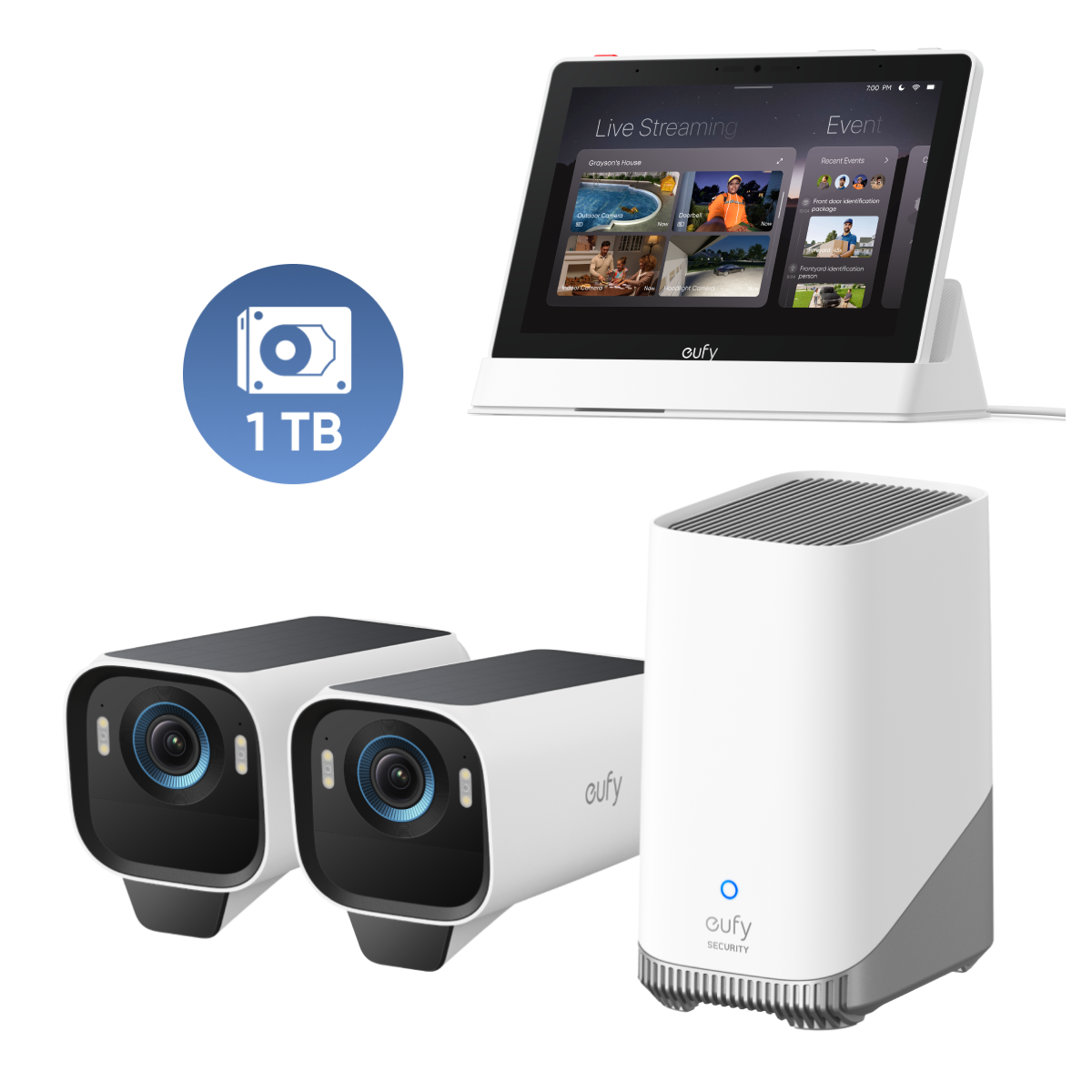 eufy Smart Display + Kit de 2 eufyCam S3 Pro + 1TB Hard Drive