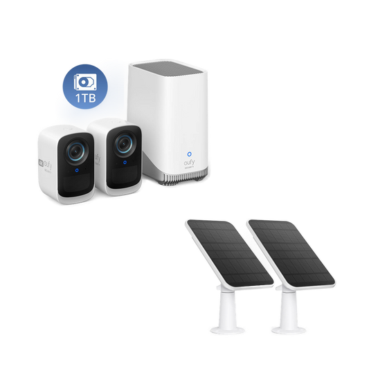 eufyCam S300 (eufyCam 3C) + Cargador de Panel Solar (pack de 2) + Disco Duro de 1 TB